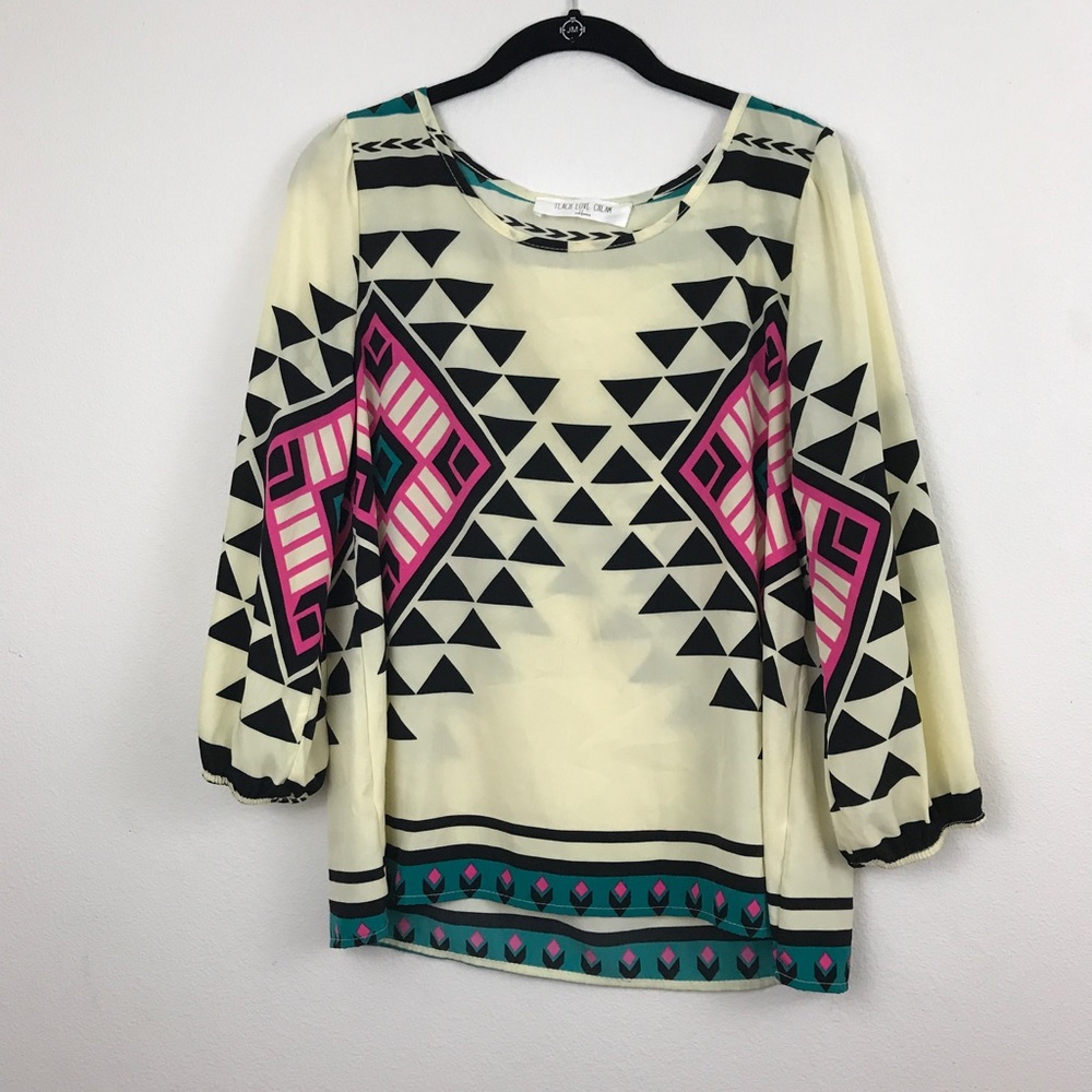 Peach Love Cream tribal print blouse